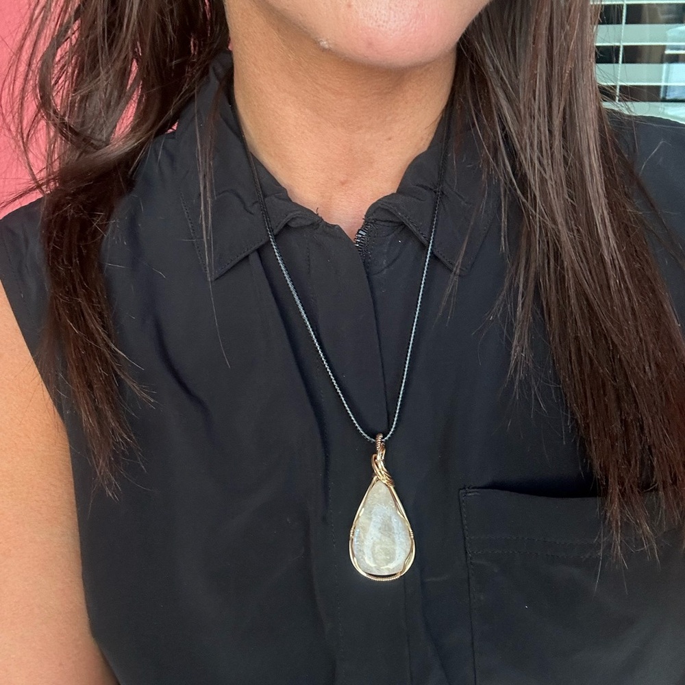 Tarnish Resistant Gold Grounding Copper African Moonstone Necklace Pendant+Cord - Picture 7 of 9